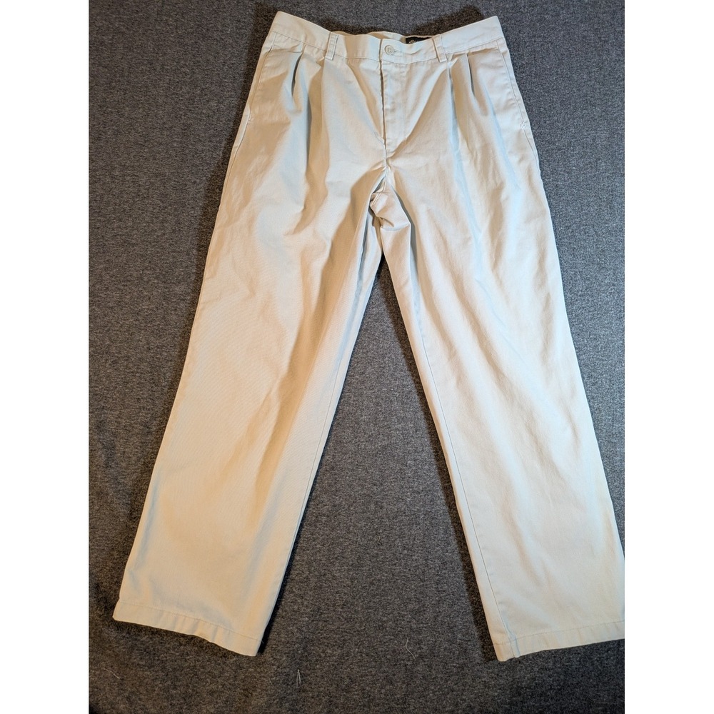 Eddie Bauer Pants Men Chino 35x30 Ivory Pleated Straight Relaxed See Left Pocket